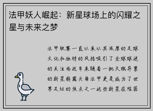 法甲妖人崛起：新星球场上的闪耀之星与未来之梦