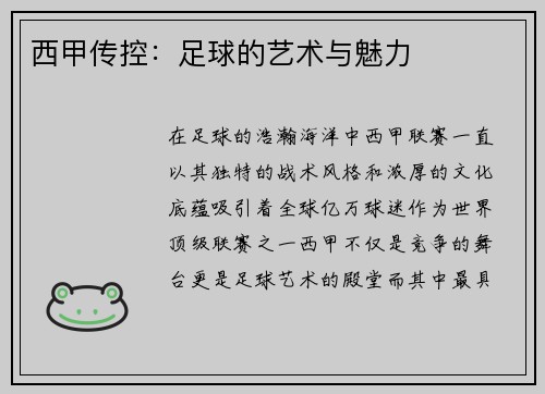 西甲传控：足球的艺术与魅力