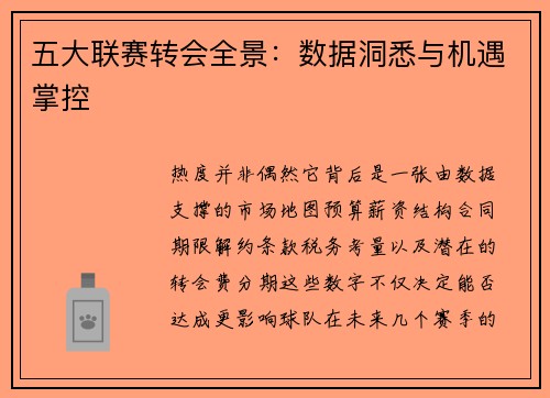 五大联赛转会全景：数据洞悉与机遇掌控