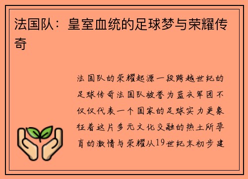 法国队：皇室血统的足球梦与荣耀传奇